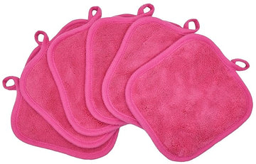 Makeup Remover Cloths for Face, Eye, Lips - Reusable Makeup Remover Pads Soft Microfiber Facial Cleansing Cloths 5 x 5 inch 6 Pack (Dark Pink)