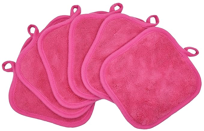 Makeup Remover Cloths for Face, Eye, Lips - Reusable Makeup Remover Pads Soft Microfiber Facial Cleansing Cloths 5 x 5 inch 6 Pack (Dark Pink)