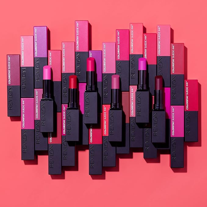 REVLON Lipstick, ColorStay Suede Ink, Built-in Primer, Infused with Vitamin E, Waterproof, Smudge-proof, Matte Color, 005 Hot Girl, 0.09 oz.