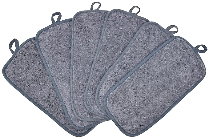 Makeup Remover Cloths for Face, Eye, Lips - Reusable Makeup Remover Pads Soft Microfiber Facial Cleansing Cloths 6 x 12 inch 6 Pack (Gray)