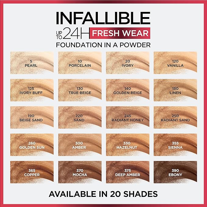 L’Oréal Paris Infallible 24 Hour Fresh Wear Waterproof Powder Foundation, 375 Deep Amber (Pack of 3)