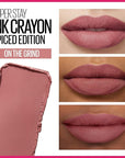 Maybelline Super Stay Ink Crayon Lipstick Makeup, Precision Tip Matte Lip Crayon with Built-in Sharpener, Longwear Up To 8Hrs, On The Grind, Purple Mauve Pink, 1 Count