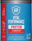 Vital Proteins Performance Protein Powder, 25g Lactose-Free Milk Isolate Casein & Whey Blend Protein Powder with 10g Grass-Fed Collagen Peptides, 8g EAAs, 5g BCAAs, Gluten-Free - Strawberry, 1.68lb