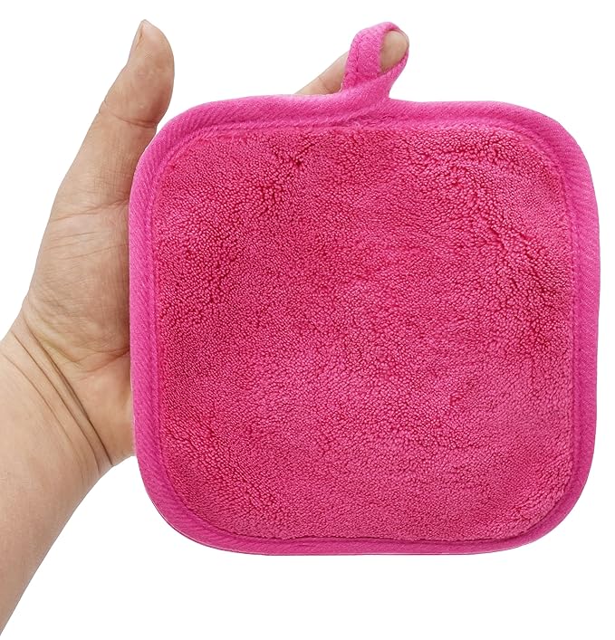 Makeup Remover Cloths for Face, Eye, Lips - Reusable Makeup Remover Pads Soft Microfiber Facial Cleansing Cloths 5 x 5 inch 6 Pack (Dark Pink)