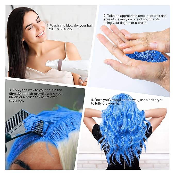 Temporary Blue Hair Color Wax 4.23 oz, Instant Natural Hairstyle Cream Dye, Disposable Coloring Mud for Men Women Youth, Washable Styling Pomades, Party Cosplay DIY Halloween