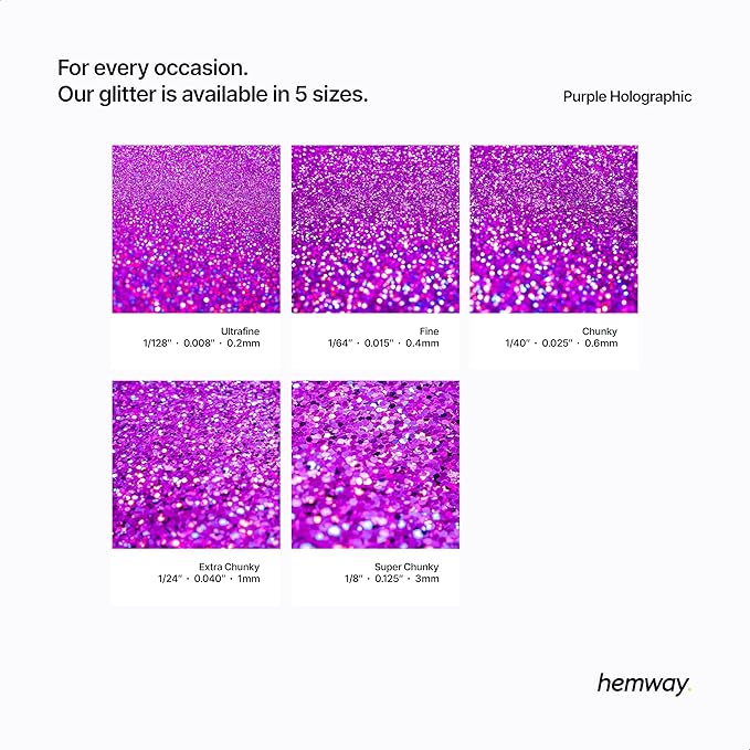 Hemway Eco Friendly Biodegradable Glitter 100g / 3.5oz Bio Cosmetic Safe Sparkle Vegan for Face, Eyeshadow, Body, Hair, Nail and Festival Makeup - Chunky (1/40" 0.025" 0.6mm) - Purple Holographic