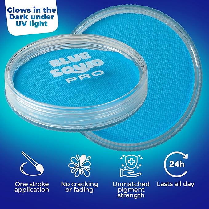 Blue Squid Face Paint Water Based Single Cake Professional Face & Body Paint - Water Activated, Kids Adults Face Painting for Costume, Halloween Makeup, Cosplay - UV Pastel Blue Face Paint 30g