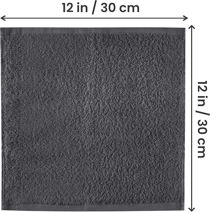 Utopia Towels 12 Pack Cotton Washcloths Set, 100% Ring Spun Cotton, Premium Flannel Face Cloths, Highly Absorbent and Soft Feel Fingertip Towels, Grey