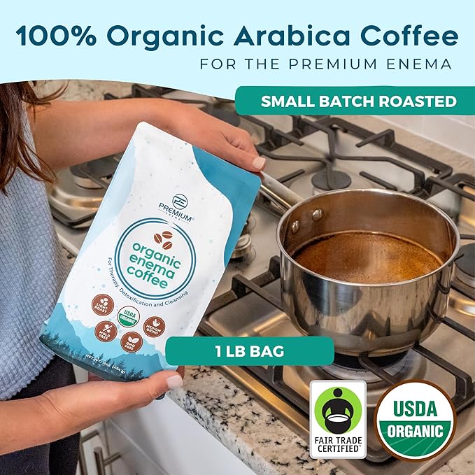 PE Premium Enema Organic Coffee for Enemas (1LB) Light Roast, Medium Ground. Ideal for Liver Cleansing, Colon Cleansing, Gerson Coffee Enemas (5 Pack)
