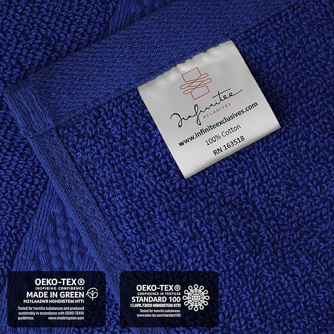 Infinitee Xclusives Luxury Wash Cloths for Showering [13x13] – 100% Cotton Washcloths [Pack of 12], Soft and Absorbent Face Towels for Bathroom Wash Clothes, Gym, and Spa (Tranquil Navy)