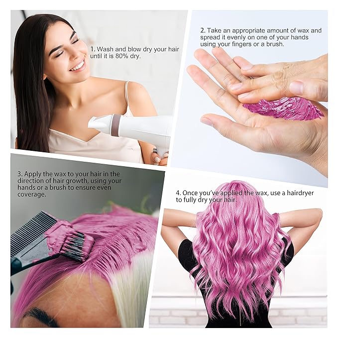 Temporary Pink Hair Color Wax 4.23 oz, Instant Natural Hairstyle Cream Dye, Disposable Coloring Mud for Men Women Youth, Washable Styling Pomades, Party Cosplay DIY Halloween