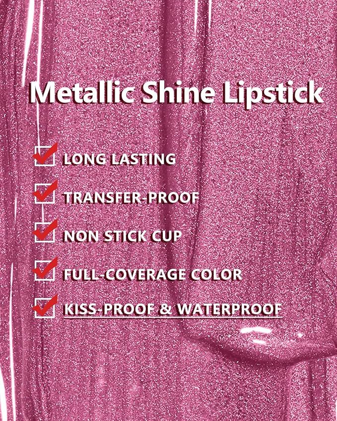 MAKI YIKA Metallic Pink Lipstick for Women Nude Lipsticks Long Lasting Shine Glitter Lipstick No Smudge No Transfer Liquid Lip Gloss (BR010 Sweet Sugar)