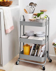 Amazon Basics 3-Tier Rolling Utility or Kitchen Cart, Lockable Wheels, Multifunctional Storage, Charcoal