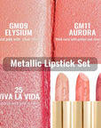 Oulac Metallic Coral Lipstick Set 3PCS High Impact Lipcolor with Moisturizing Formula, Vegan Beauty, Full-Coverage Lip Color, Gift Lipstick for Women, 4.3g X 3PCS, GM09+GM11+25