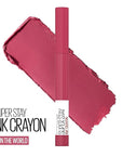 Maybelline Super Stay Ink Crayon Lipstick Makeup, Precision Tip Matte Lip Crayon with Built-in Sharpener, Longwear Up To 8Hrs, Run The World, Magenta Pink, 1 Count