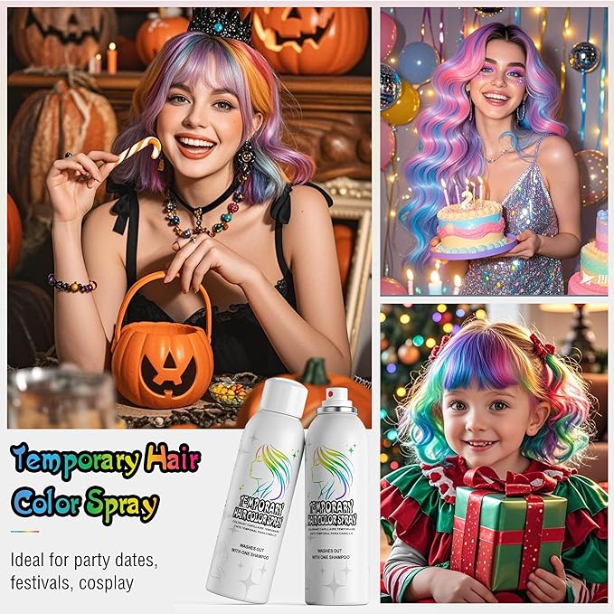 Temporary Hair Color Spray for Adults & Kids - Instant Silver Gray Dye Alternative | Non-Sticky, Washable & Gentle Formula | Party, Halloween, Costume Makeup (150 ml)