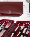 3 Swords Germany - brand quality 8 piece manicure pedicure grooming kit set synthetic leather case shiny burgundy - Made in Germany