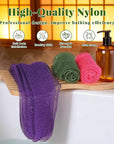 African Net Sponge Authentic, 3 Pieces Exfoliating Scrubber Bath Sponge for All Skin Types, Back Scrubber Loofah Washcloth for Shower, Gentle Exfoliation, Gift 1 Travel Bag (Purple, Pink, Dark Green)