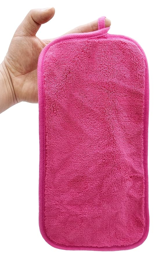 Makeup Remover Cloths for Face, Eye, Lips - Reusable Makeup Remover Pads Soft Microfiber Facial Cleansing Cloths 6 x 12 inch 12 Pack (Dark Pink)