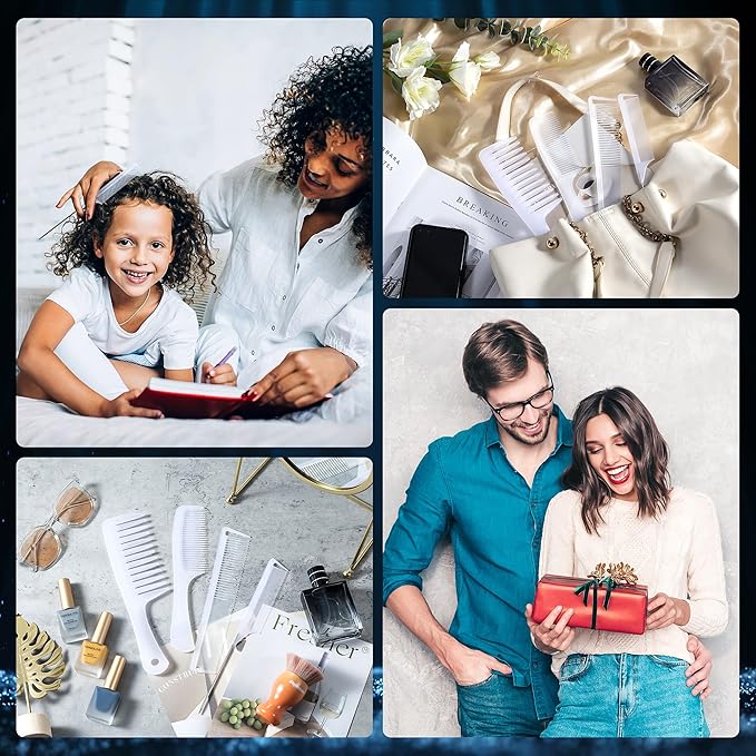 SALONSILK Combs for Women and Men, 4PCS Translucent Professional Comb Set, Wide Tooth Rat Tail Fine Tooth Set for All Hair Types