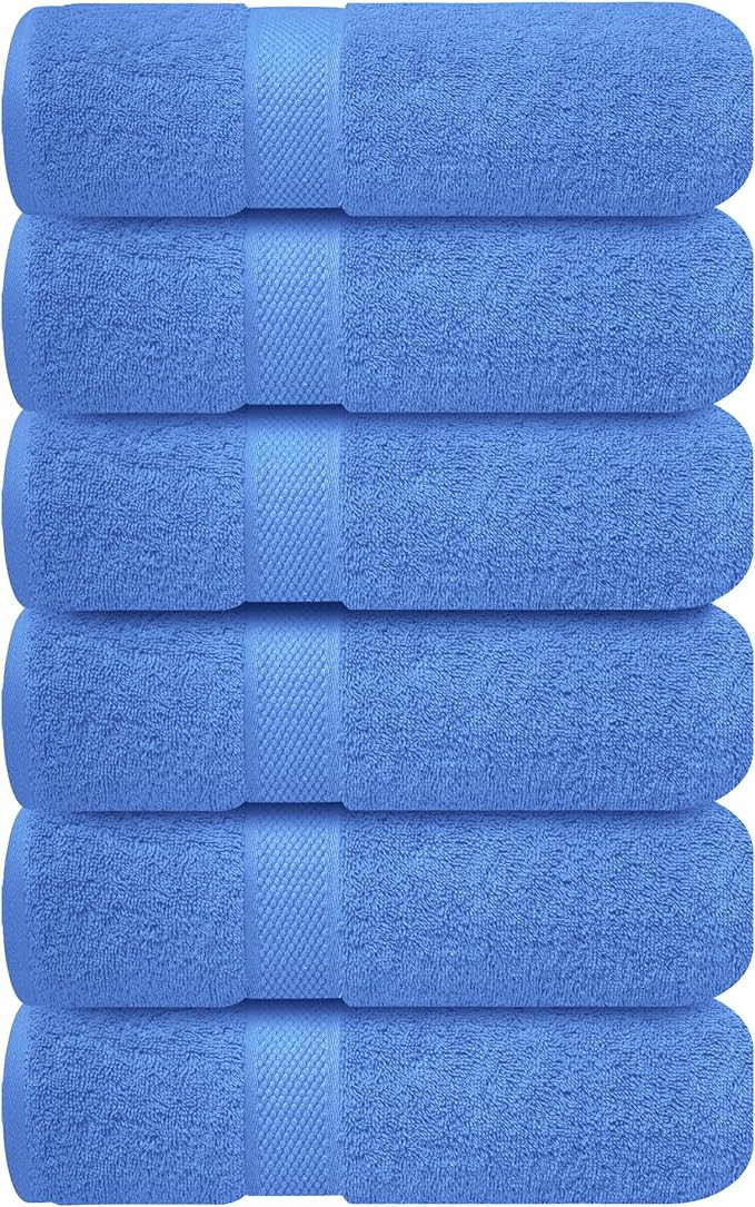 Infinitee Xclusives Blue Hand Towels for Bathroom - Set of 6 (16x28 inches) 600 GSM, 100% Cotton Ultra Soft, Quick Drying, Hotel Quality Hand Towel Set (Eloquent Blue)