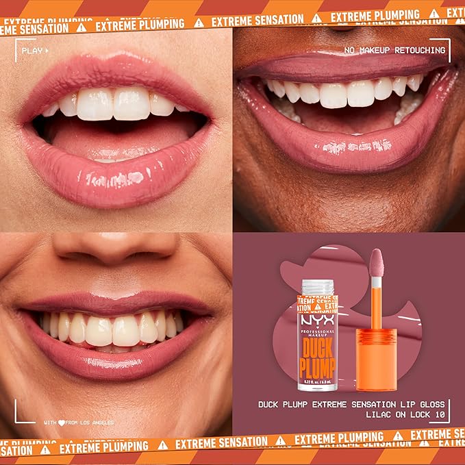 NYX PROFESSIONAL MAKEUP Duck Plump High Pigment Plumping Lip Gloss with Spicy Ginger, Vegan Lip Makeup - Lilac On Lock (Pinky Lilac)