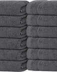 Tens Towels Pack of 12 Washcloths, 12 x 12 Inches, Lighter Weight, Quick to Dry, Super Soft & Absorbent, Gentle Face Towels, Hotel Quality, Perfect for Bathroom, Gym, Spa (Dark Grey, 12 Pack)