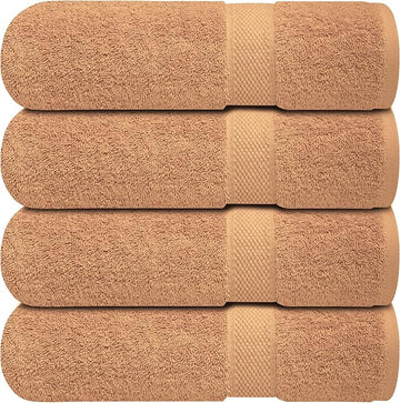 Infinitee Xclusives Luxury 100% Ring-Spun Cotton Bath Towels Set of 4 (27x54 inches) – Soft, Absorbent & Quick-Drying Towels for Bathroom, Gym, Spa & Hotel Use (Cosmic Sand, Bath Towels)