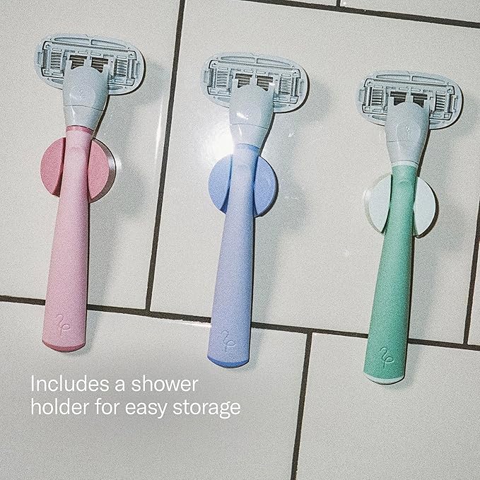 Flamingo Razors for Women Shave Set, 1 Women's Razor Handle (Lilac), 2 Razor Five-Blade Refills, 1 oz. Foaming Shave Gel, and 1 Shower Holder