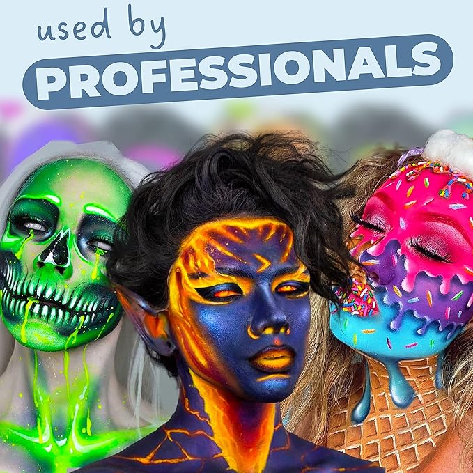 Blue Squid Face Paint Water Based Single Cake Professional Face & Body Paint - Water Activated, Kids Adults Face Painting for Costume, Halloween Makeup, Cosplay - Green, White, & Orange Face Paint 30g