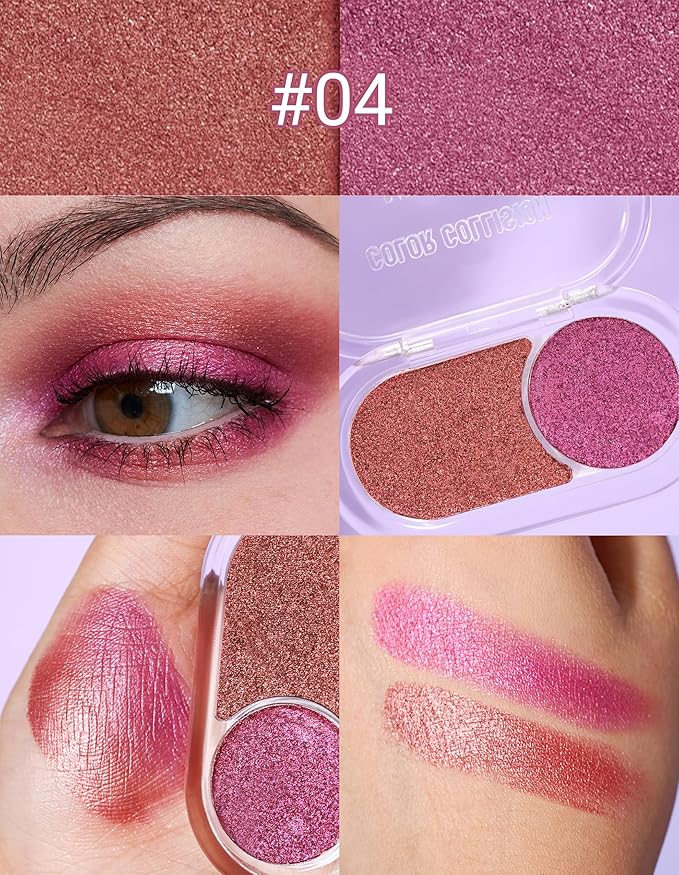 Erinde Purple Eyeshadow Palette Duo - Burgundy Purple Maroon Shimmer Metallic Glitter Eye Shadow Makeup Palette, Long Lasting Waterproof Blendable Crease Proof Warm Red Tones Christmas Makeup, 04