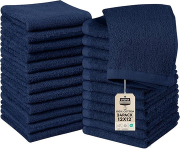 Utopia Towels 24 Pack Cotton Washcloths Set - 100% Ring Spun Cotton, Premium Quality Flannel Face Cloths, Highly Absorbent and Soft Feel Fingertip Towels (Navy)