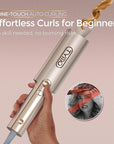 Upgraded Automatic Rotating Curling Iron - TYMO CurlPro Plus Long Barrel Curling Wand for Long Hair, Ceramic Hair Curler for Women, Anti-Scald, Tangle-Free, 600M Ionic, Dual Voltage, Gold, 1 Inch