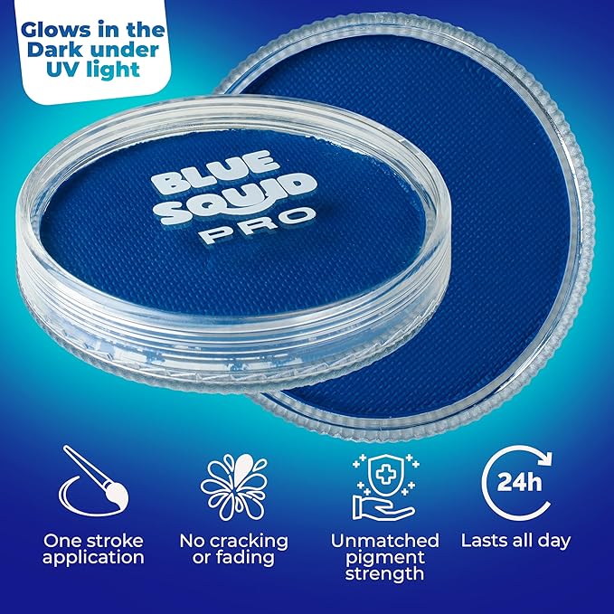 Blue Squid Face Paint Water Based Single Cake Professional Face Paint & Body Paint - Water Activated, Kids Adults Face Painting for Costume, Halloween Makeup, Cosplay - Neon Blue Face Paint 30g