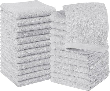 Utopia Towels 24 Pack Cotton Washcloths Set, 100% Ring Spun Cotton, Premium Quality Flannel Face Cloths, Highly Absorbent and Soft Feel Fingertip Towels, Silver