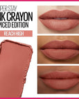Maybelline Super Stay Ink Crayon Lipstick Makeup, Precision Tip Matte Lip Crayon with Built-in Sharpener, Longwear Up To 8Hrs, Reach High, Rosey Mauve, 1 Count