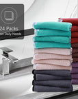 Cosy Family 24 Pack Soft Washcloths Set - 12 x 12 inches, Quick Drying - Highly Absorbent Coral Velvet Fingertip Towel Bathroom Wash Clothes for Bath, Spa, Facial, Kitchen - Dark Color