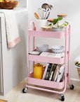 Amazon Basics 3-Tier Rolling Utility or Kitchen Cart, Lockable Wheels, Multifunctional Storage, Dusty Pink