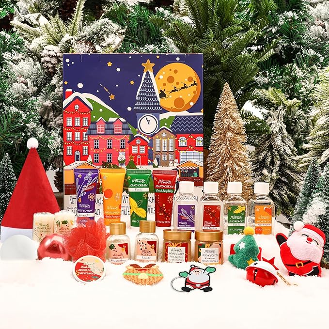 Advent Calendar 2025 Gift Set for Women, 24pcs Holiday Gifts with Body Lotion, Hand Cream, Shower Gel, Bath Bomb, Spa Gifts Basket, New Year Gifts for Women