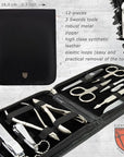 3 Swords Germany - brand quality 12 piece manicure pedicure grooming kit set for professional finger & toe nail care with black synthetic leather case - Made in Germany