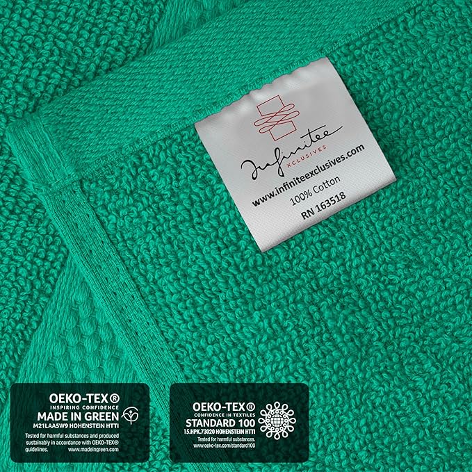 Infinitee Xclusives Luxury Wash Cloths for Showering [13x13] – 100% Cotton Washcloths [Pack of 4], Soft and Absorbent Face Towels for Bathroom Wash Clothes, Gym, and Spa (Vivid Green)