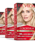 Revlon ColorSilk with Bond Repair Complex, Blonde Permanent Hair Color, 100% Gray Coverage, Ammonia Free Hair Dye, Vegan Keratin, 04 Ultra Light Natural Blonde (Pack of 3)