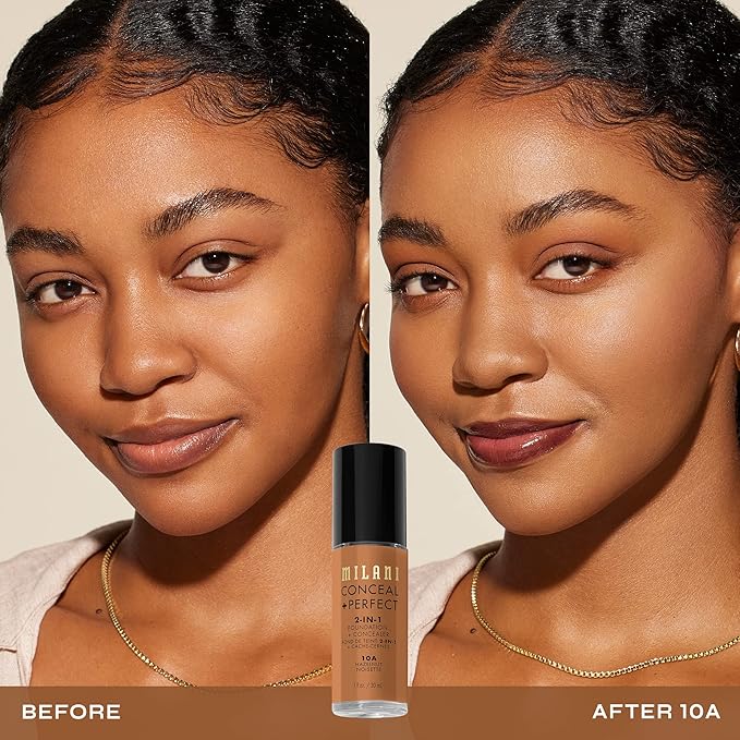 Milani Conceal + Perfect 2-in-1 Foundation + Concealer for a Flawless Complexion, Under Eye Corrector, Cover Redness and Imperfections, Waterproof and Sweatproof - Hazelnut