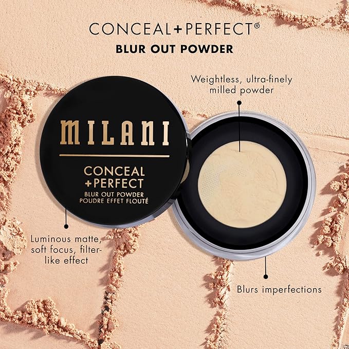 Milani Conceal + Perfect Setting Powder Makeup -Translucent Blur Out Talc-free Formula, Pore Blurring Filtered Finish