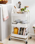 Amazon Basics 3-Tier Rolling Utility or Kitchen Cart, Lockable Wheels, Multifunctional Storage, White