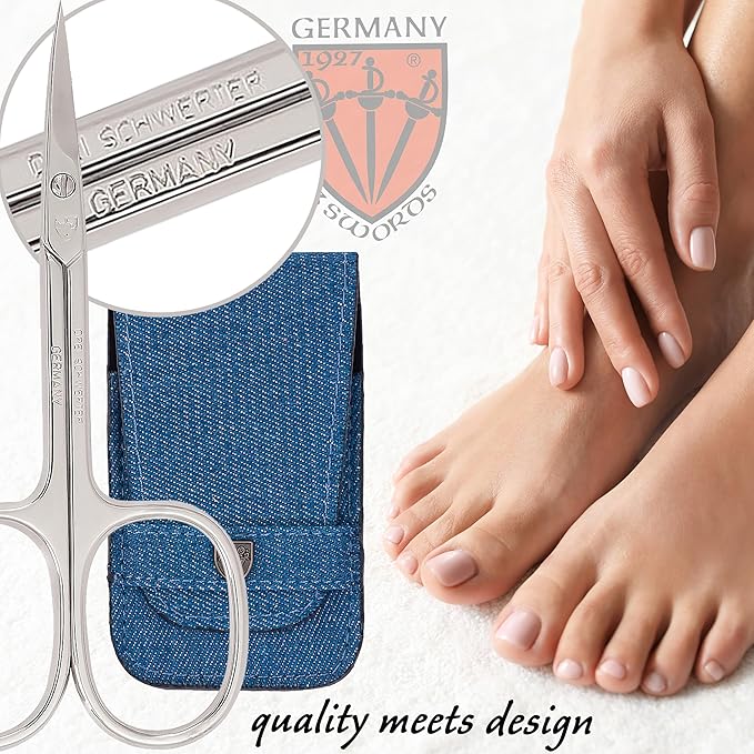 3 Swords Germany - brand quality 6 piece manicure pedicure grooming kit set for professional nail care with jeans textile case - Made in Germany