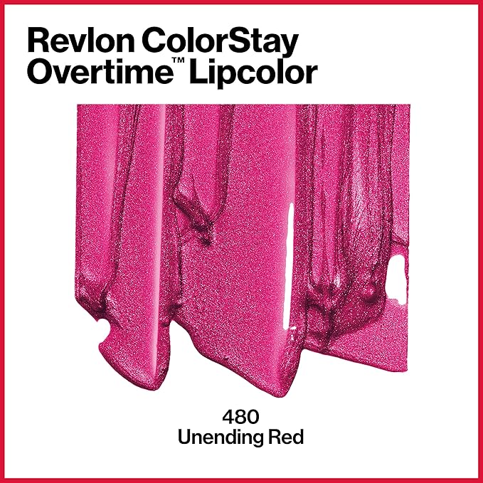 Revlon Liquid Lipstick with Clear Lip Gloss, ColorStay Overtime Lipcolor, Dual Ended with Vitamin E, 480 Unending Red, 0.07 Fl Oz