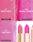 Oulac 3PCS Pink Lipstick Set | Metallic Lipstick, Moisturizing Lipstick, Lip Liner Stick | Smooth & Vegan | Ideal for Makeup Enthusiasts
