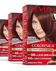 Revlon ColorSilk with Bond Repair Complex, Auburn Permanent Hair Color, 100% Gray Coverage, Ammonia Free Hair Dye, Vegan Keratin, 31 Dark Auburn (Pack of 3)