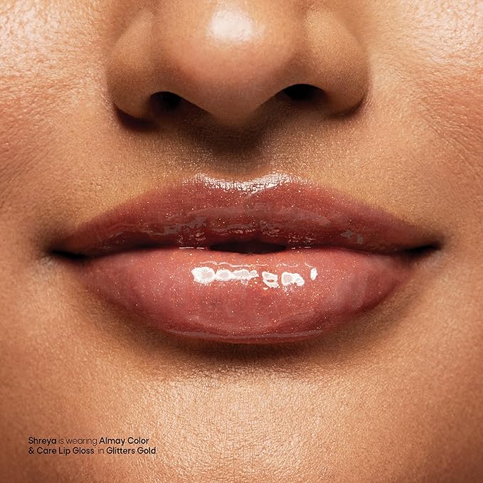 Almay Color & Care Hydrating Lip Gloss, Soft Natural Hues, Prebiotic Complex, Hyaluronic Filling-Sphere Technology, 300 Glitters Gold, 0.1 Fl Oz (Pack of 2)